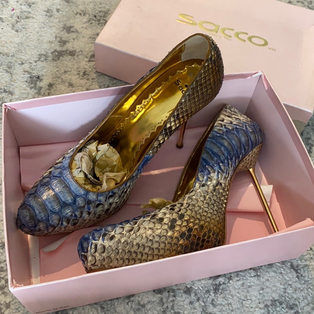 Rare SACCO Francesco Sacco Snakeskin Snake Python Metal Heel Pumps, 40/ 8.5US